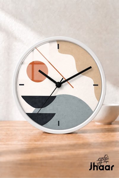 JHAAR Gray and Black Bohemian-Style Modal Wall Clock - Medium Size 25 cm - Wh...