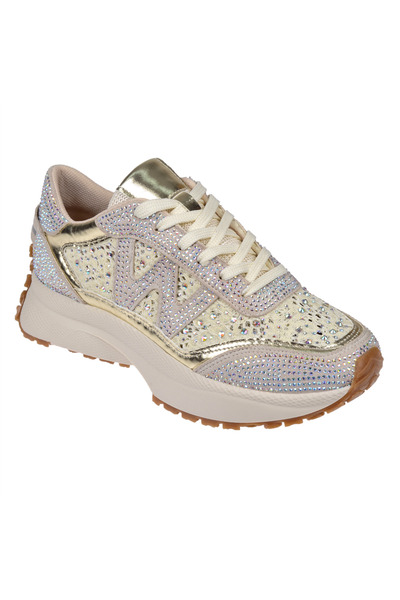 SMS Taş Detaylı Dantelli Kadın Spor Ayakkabı Sneaker SMS-83125 BEJ TAŞLI