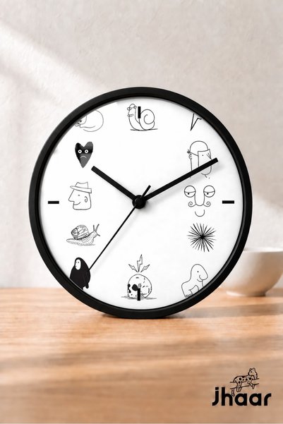 JHAAR Black and White Minimal Illustrations Modern Wall Clock - Large XL 42 c...