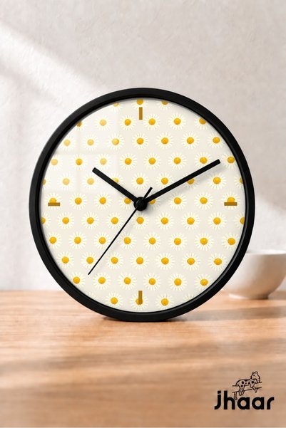 JHAAR Yellow Minimal Floral Modern Wall Clock - Medium Size 30 cm - Black Cas...