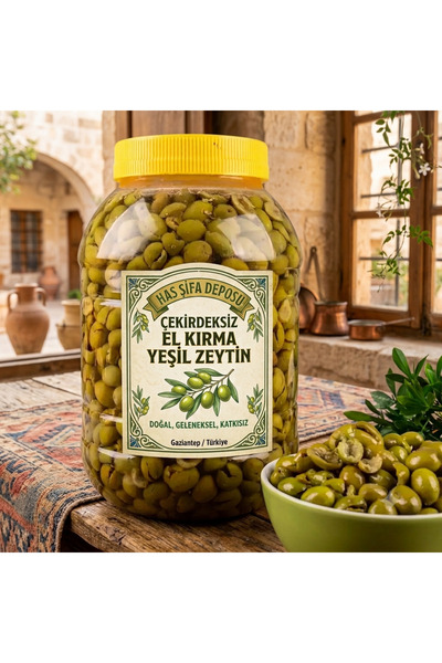 Has Şifa Deposu Gaziantep Usulü Çekirdeksiz Yeşil Zeytin 5 Kg (Börekte olur)
