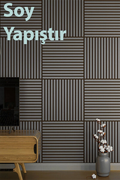 Bien Home Kendinden Yapışkanlı Köpük Akustik Duvar Paneli Köpük Gri Lambri Duvar Çıtası Desenli Yapışkanlı Köpük Panel 70x70cm 0,50M²