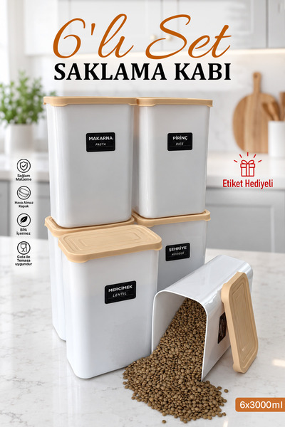 emdeco Set of 6 Labeled Food Pulses Pantry Cabinet Kitchen Organizer Storage ...