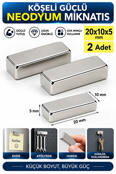 Dünya Magnet 2 Adet Köşeli Güçlü Neodyum Mıknatıs Boy: 20 X En: 10 X Kalınlık...