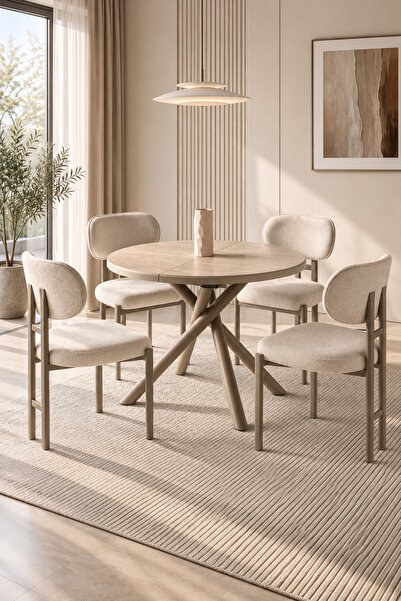 Lisso Home Duru Açılır Masa İtalyan Metal Ayak 100(+35) Çap Traverten Tabla-İ...