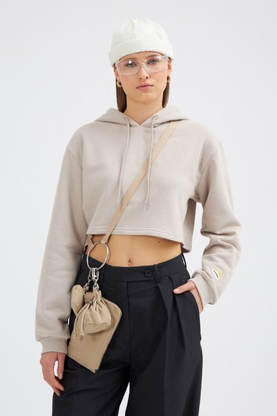Looker Club Kadın Crop Kapşonlu Sweatshirts - Hoodie 2024523