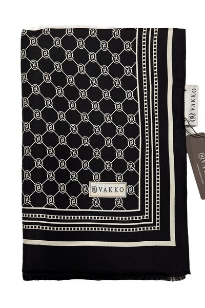 Vakko Twill İpek Şal - Özel Seri - Siyah Ekru