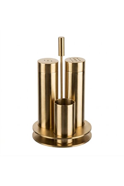 ZERR Üçlü Paslanmaz Tuzluk Biberlik Takımı, Gold Renk (ZM-2011 GOLD)