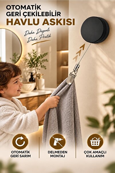 Kitchen Beauty Geri Çekilebilir Otomatik Sarımlı Havlu Askısı Havlu Klipsi 60...