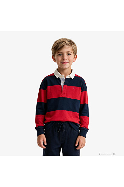 Tommy Hilfiger Slub Rugby Stripe Çocuk Kırmızı Polo