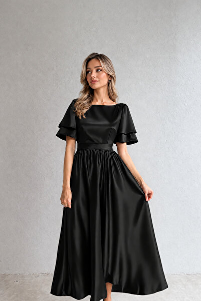 Nika Fashion Γυναικείο σατέν βραδινό φόρεμα Lisa, μαύρο