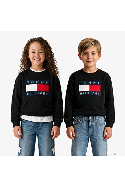 Tommy Hilfiger Heritage Flag Çocuk Siyah Sweatshirt