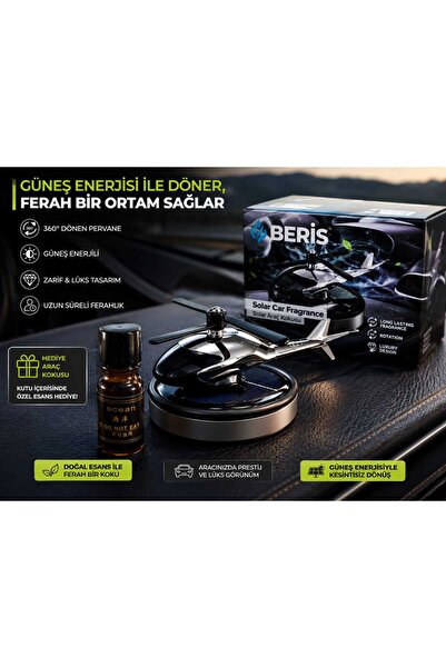 BerTech MED Beris Solar Araç Kokusu Helikopter Tasarımlı Koku hediyeli Güneş Enerjili Oto Kokusu Havalandırma