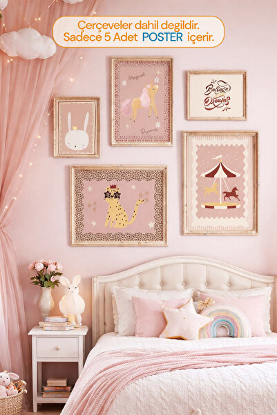leilart Pastel Masalsı Çocuk Odası Duvar (Çerçevesiz) Poster Seti – Hayvan ve...