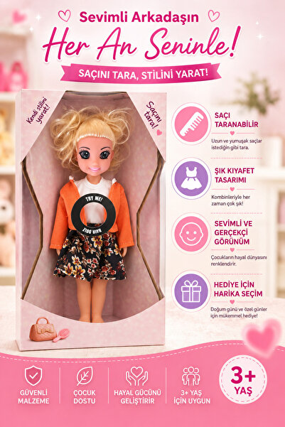 GÜZELYÜZ AVM Aslı Cool Girl Bebek Kız Bebek 32cm Sesli Uzun Saçlı Elbiseli Kı...