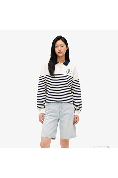 Tommy Hilfiger Roundal Collar Kadın Beyaz Sweatshirt