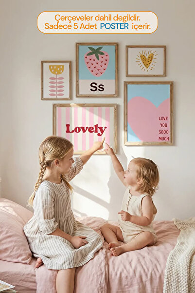 Kids Pembe Neon Genç Kız ve Bebek Odası 5'li Çerçevesiz SET