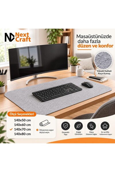 Next Craft Mouse Pad Masa Koruyucu Büyük Keçe Oyuncu Matı 3mm Açık Gri Renk 1...