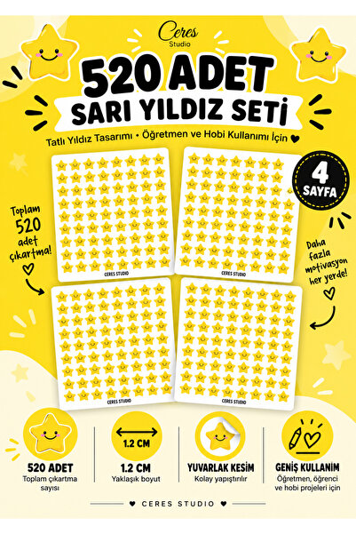 Ceres Studio Öğretmenler Için Yıldız Etiketi Star Sticker 4 Sayfa 432 Adet 1,...