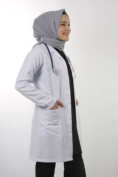 EMIR Women's White Long Sleeve 90 cm Jacket Collar Alpaca Teacher Doctor Pharmacist Nurse Apron