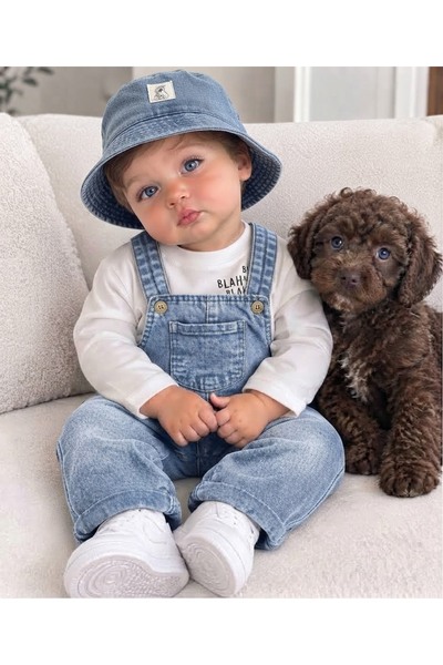 Bolly Baby Salopet Likralı Şapkalı Badili Kot Slopet 3lü Erkek Bebek/Çocuk Takım