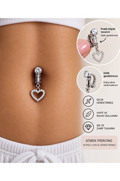 Arescollection Delik Gerektirmeyen Sallantılı Taşlı Sahte Göbek Piercingi