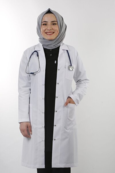 EMIR Kadın Beyaz Uzun Kollu Maksi Boy Ceket Yaka Alpaka Öğretmen Doktor Eczac...