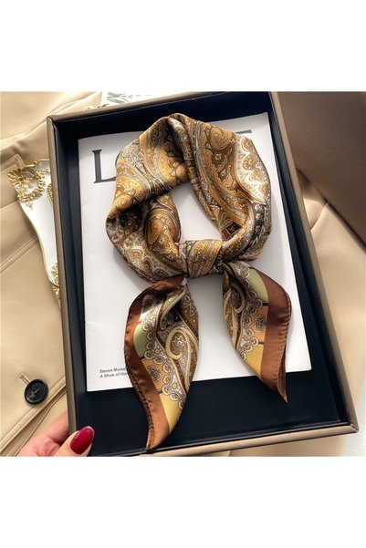 Choice7 JNC053-01 2025 New Paisley Print Square Scarf Soft Satin Silk-like Th...