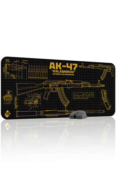 mousepad bastir AK 47 Sarı Kalaşnikov CS Dikişli Kauçuk Oyuncu Mousepad - 90x...