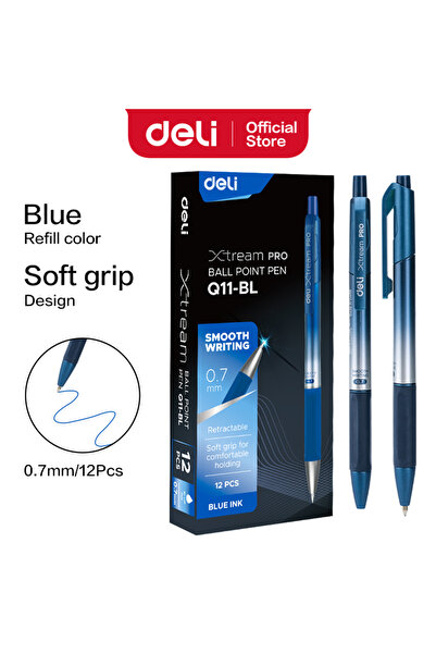 Deli Retractable-BL Ballpoint Pens 0.7 mm Smooth Writing Signing Ball Pen Bla...
