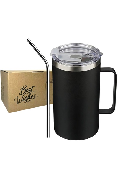 Choice 600ml Black Insulated Coffee Mug with Lids 600ml Stainless Steel Tumbl...
