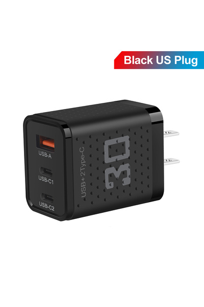 Choice Black US USB Type C Charger 30W 3 Port Fast Charging Phone Charger Ada...