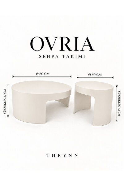 THRYNN Ovria 2’li Yuvarlak Ahşap Orta ve Yan Sehpa Takımı Aytaşı Renk Modern ...