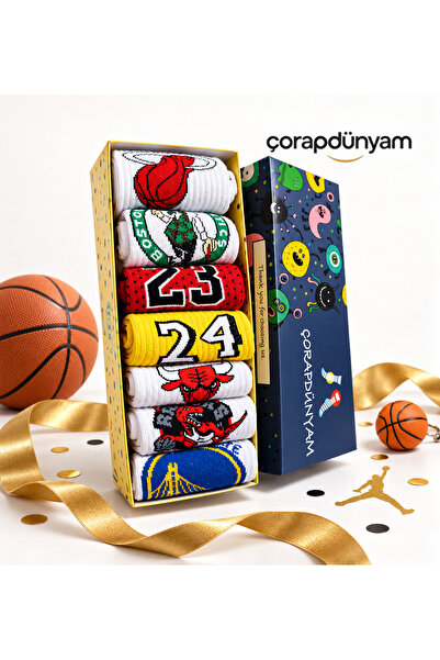 çorapdunyam 7”li Kutulu Basketbol Takim Karakterli Neşeli Kolej Tenis Çorap