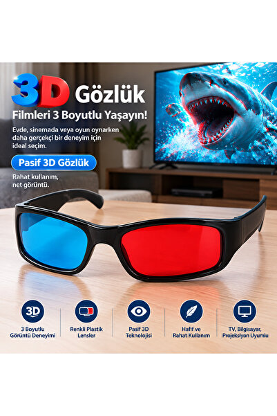 FırsatVar 3 Boyutlu Gözlük 3d Renkli Plastik Gözlük Pasif 3d Gözlük