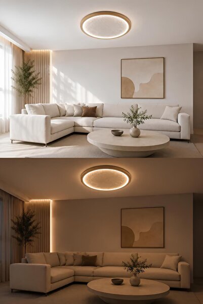Elvora Home Ay Desenli PREMİUM 3 Renkli LEDli Plafonyer Tavan Avizesi Salon Y...