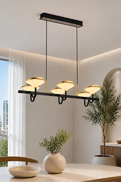 Elvora Home 6'lı Modern PREMİUM 3 Renkli LEDli Sarkıt Avizesi Salon Mutfak Ye...