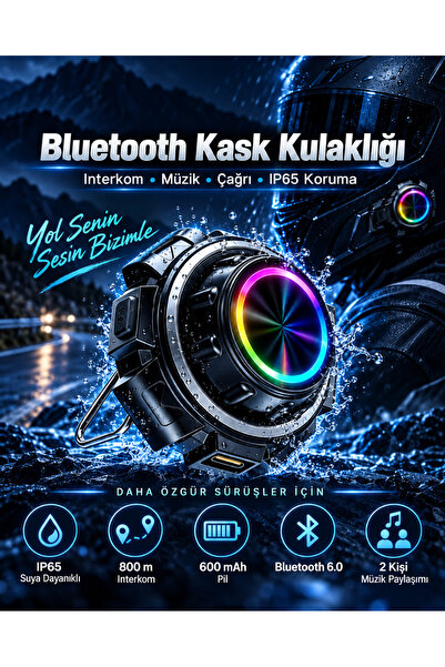 EN SİGA İki bağlantılı Motosiklet Kask İnterkomu Bluetooth 6.0 RGB Işıklı IP6...