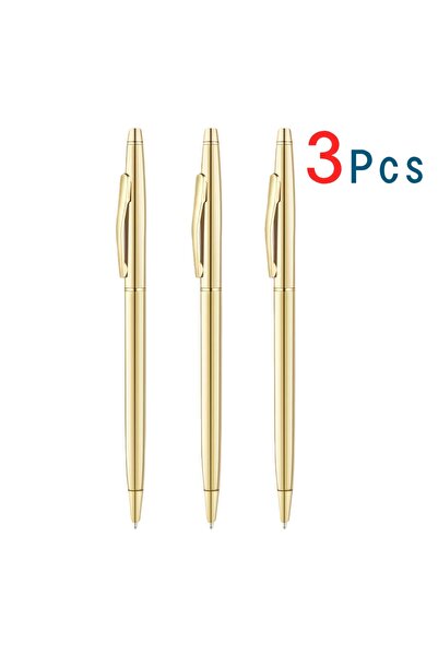 choice2 3 Pcs Golden Slim Metallic Retractable Ballpoint Pens Slim Ballpoint ...
