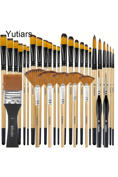 Choice wood color 28/32 Pcs Paint Brushes for Acrylic Painting, Premium Nylon...