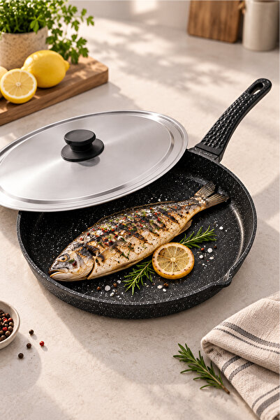 FİTHOME 34 Cm Döküm Granit Yanmaz Yapışmaz Balık Tavası