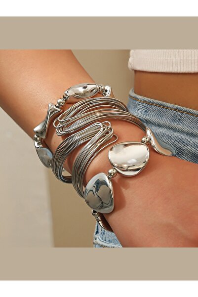 Choice SILVER Geometric Twisted Lines Irregular Shaped Open Cuff Bracelet and...