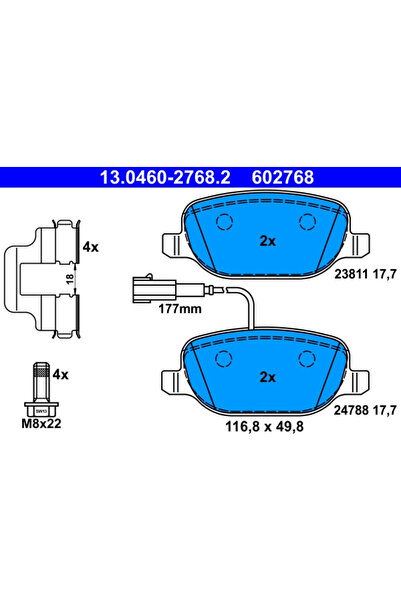 Ate Σετ τακάκια, Δισκόφρενα 13.0460-2768.2 Alfa Romeo Giulietta/Giulietta Cas...