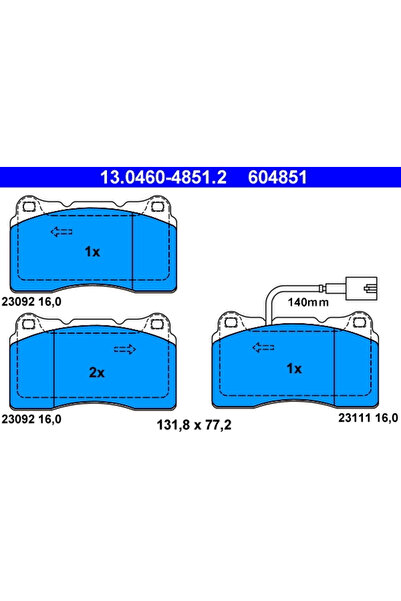 Ate Σετ τακάκια φρένων, δισκόφρενο 13.0460-4851.2 Alfa Romeo 159/159 Sportwagon