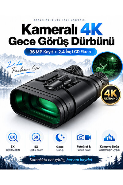 EN SİGA Kameralı 4K Gece Görüş Dürbünü 36 MP Kayıt 2.4 İnç LCD Ekran 8X Dijit...