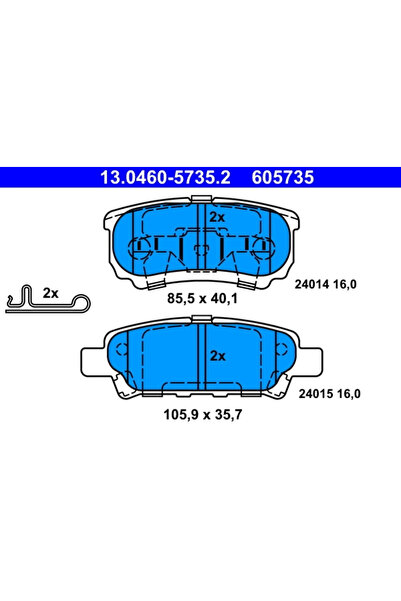 Ate Σετ τακάκια φρένων, δισκόφρενα 13.0460-5735.2