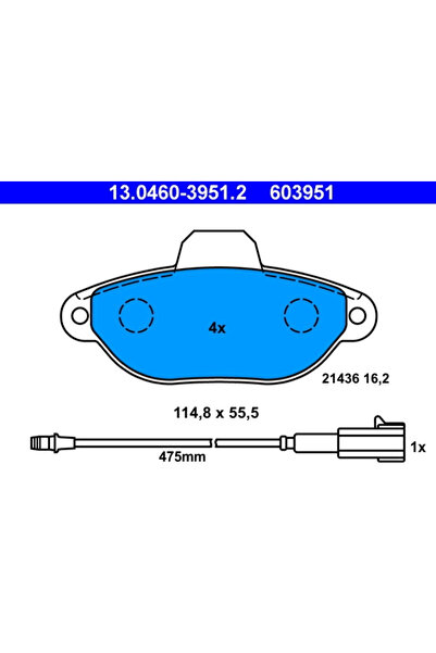 Ate Σετ τακάκια, Δισκόφρενα 13.0460-3951.2 Fiat Punto/Punto Cabriolet/Punto V...