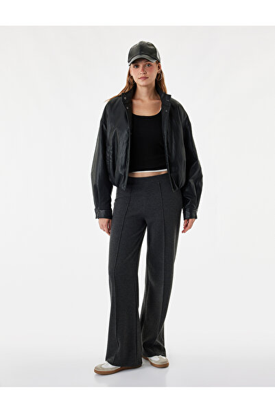 Koton Comfortable Fit Elastic Waist Ribbed Long Wide Leg Pants