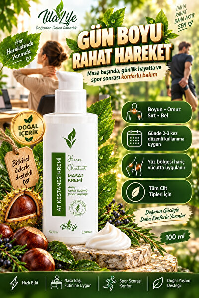 İlla Life Hızlı Etkili Isıtıcı Ferahlatıcı Bitkisel Masaj Kremi Kas Eklem Rahatlatıcı Krem Bel Diz Boyun Sırt Omuz Bacak Spor Sonrası Ardıç Çınar Yaprağı Keklik Üzümü At Kestanesi Özlü Rahatlatıcı Krem 100 ml