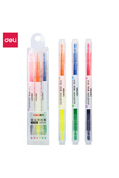 Deli 1Set(3Pens) Dual Tip Highlighter 3Pcs/Bag 6 Colors Double Headed Highlig...